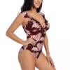 Maillot de bain une pièce pour femmes, flamands roses amoureux
