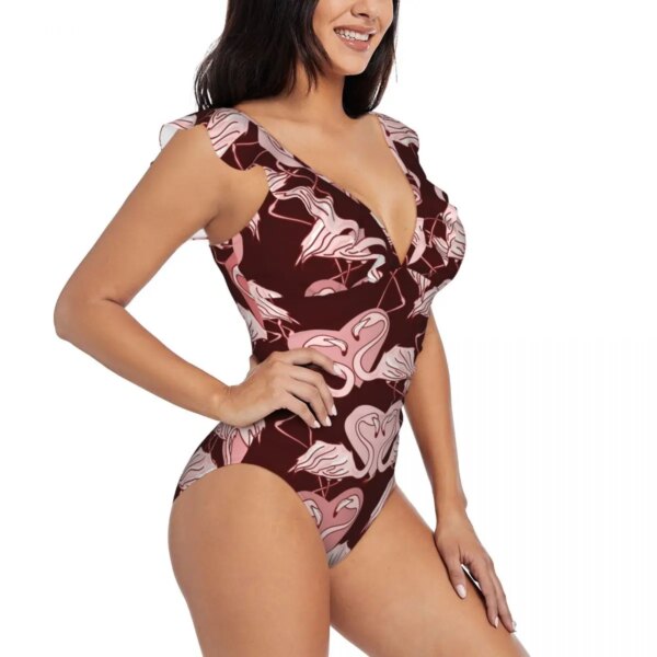 Maillot de bain une pièce pour femmes, flamands roses amoureux