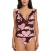 Maillot de bain une pièce pour femmes, flamands roses amoureux