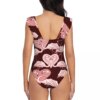 Maillot de bain une pièce pour femmes, flamands roses amoureux