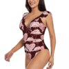 Maillot de bain une pièce pour femmes, flamands roses amoureux