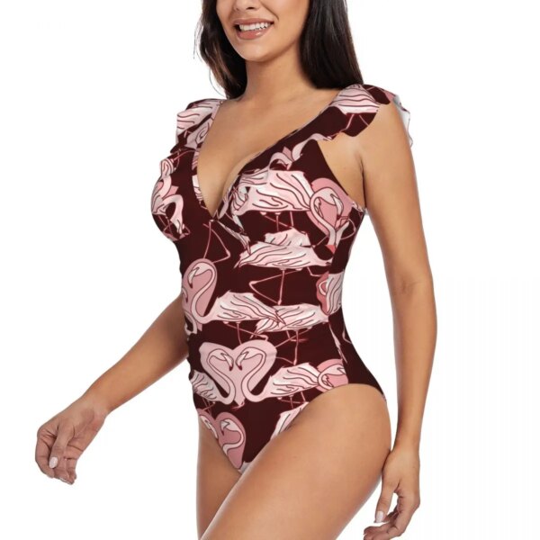 Maillot de bain une pièce pour femmes, flamands roses amoureux