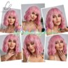 perruque femme BOBO roses, courtes, ondulées naturelles, perruque synthétique pour femme