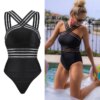 Maillot de bain une pièce à rayures noires, sexy, bandage