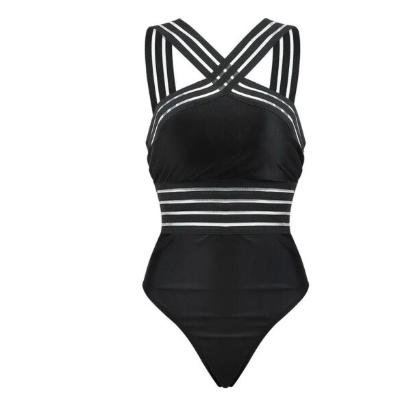 Maillot de bain une pièce à rayures noires, sexy, bandage