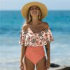 maillot de bain gainant ventre plat imprimé à volants, monokini