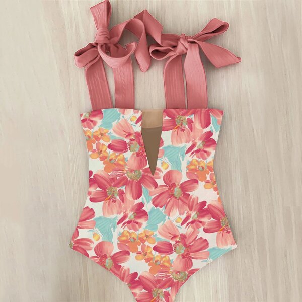 Maillot de bain une pièce pour femmes, mignon, avec nœud, amissié, dos croisé, monokini