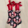 Maillot de bain une pièce pour femmes, mignon, avec nœud, amissié, dos croisé, monokini