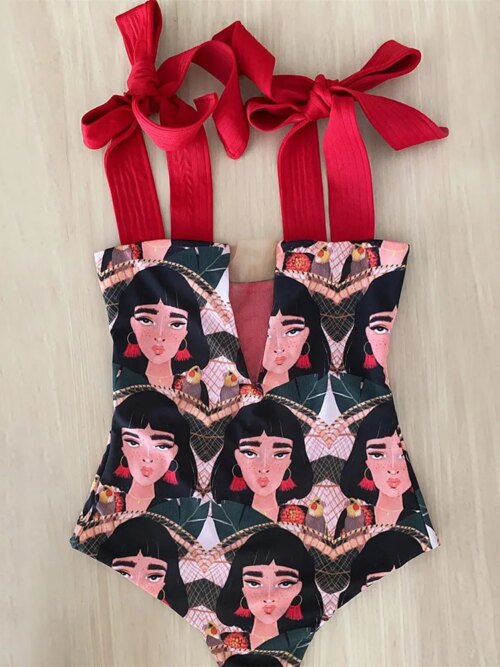 Maillot de bain une pièce pour femmes, mignon, avec nœud, amissié, dos croisé, monokini