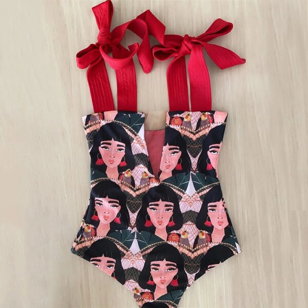 Maillot de bain une pièce pour femmes, mignon, avec nœud, amissié, dos croisé, monokini