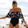 maillot de bain gainant ventre plat imprimé à volants, monokini