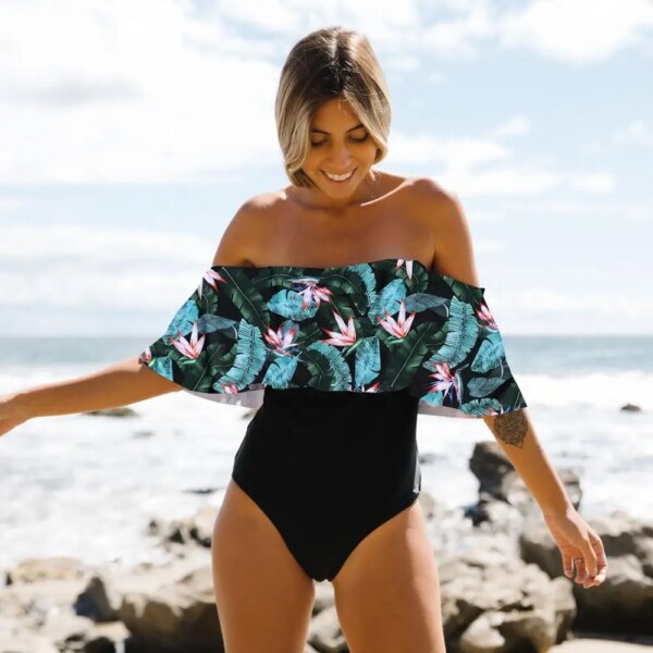 maillot de bain gainant ventre plat imprimé à volants, monokini