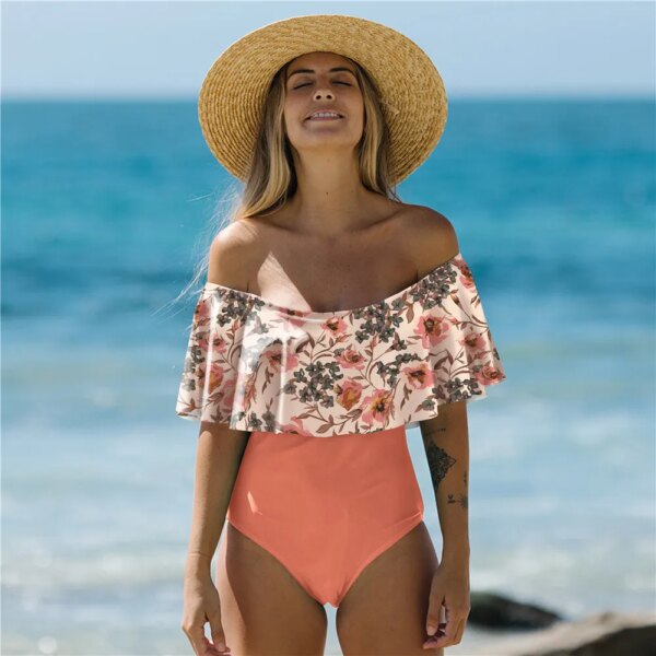 maillot de bain gainant ventre plat imprimé à volants, monokini