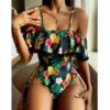 maillot de bain gainant ventre plat imprimé à volants, monokini