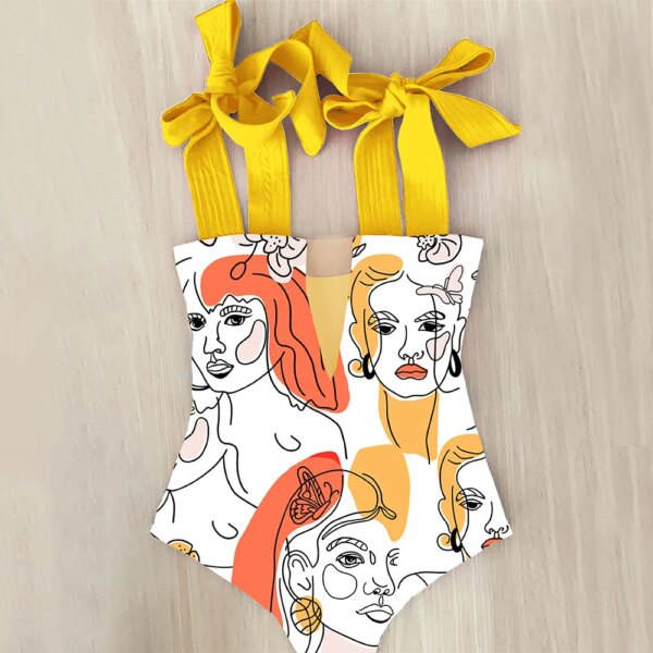 Maillot de bain une pièce pour femmes, mignon, avec nœud, amissié, dos croisé, monokini