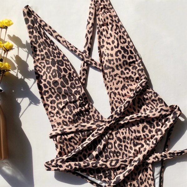 Maillot de bain une pièce, dos nu, bandage, décolleté en V, taille haute, monokini