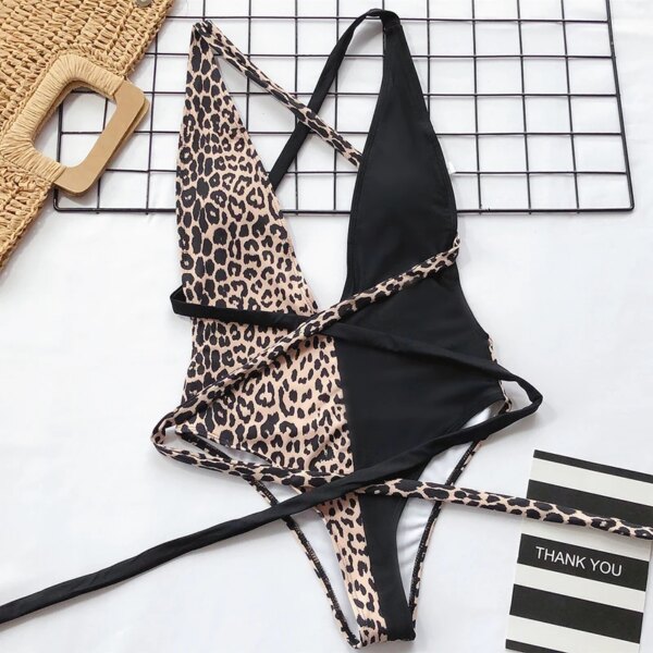 Maillot de bain une pièce, dos nu, bandage, décolleté en V, taille haute, monokini