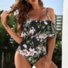 Maillot de bain une pièce imprimé patchwork, sexy, fermé, push-up, body
