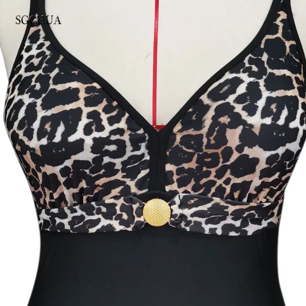 Maillot de bain une pièce imprimé léopard, grande taille 5XL