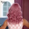 perruque synthétique ondulée rose, cheveux courts