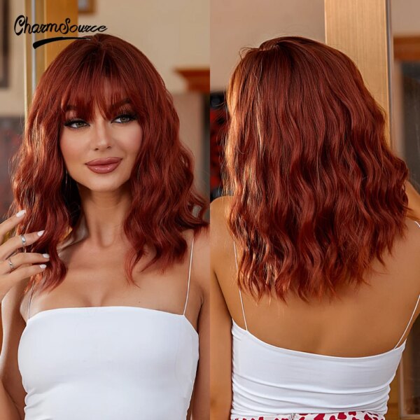 perruque synthétique ondulée rose, cheveux courts