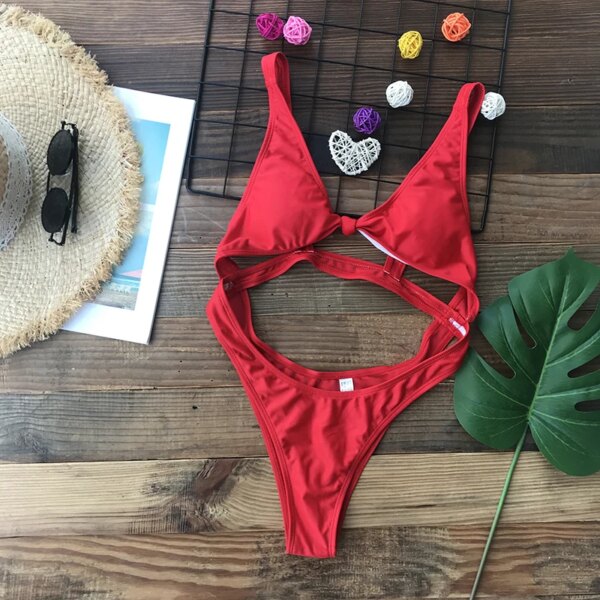 maillot de bain 1 pièce gainant, sexy, découpé, culotte tanga, monokini, noir, rouge, vert