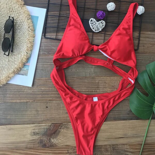 maillot de bain 1 pièce gainant, sexy, découpé, culotte tanga, monokini, noir, rouge, vert