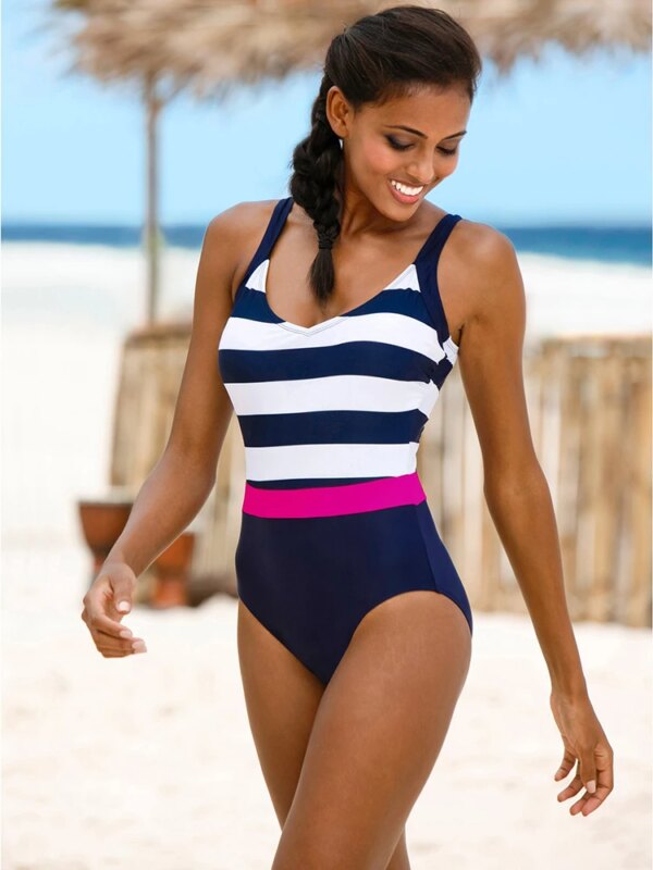 49495-3210b9.jpg maillot de bain gainant ventre plat rayé pour femmes, classique