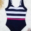 maillot de bain gainant ventre plat  rayé pour femmes, classique