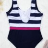 maillot de bain gainant ventre plat  rayé pour femmes, classique