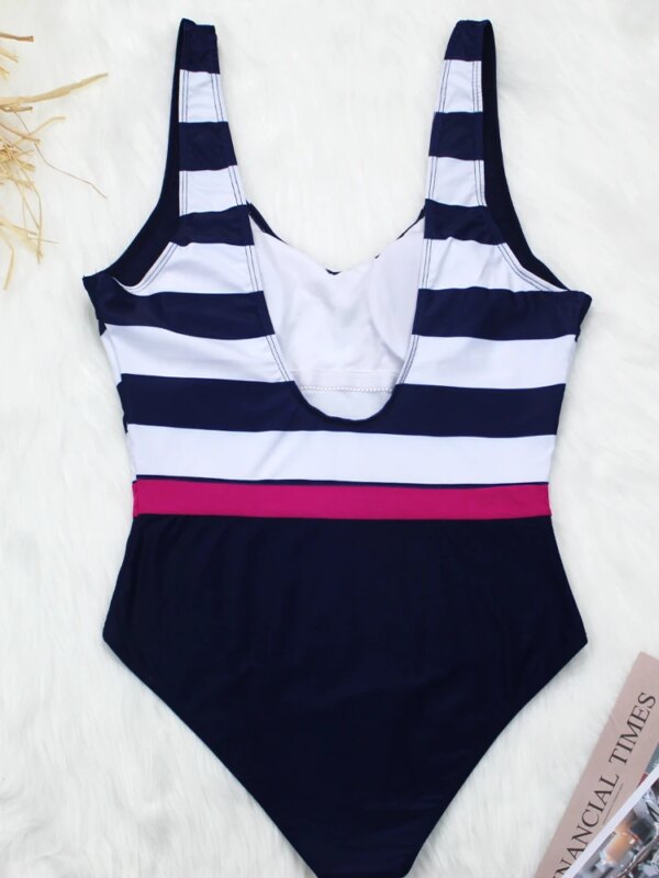 maillot de bain gainant ventre plat  rayé pour femmes, classique