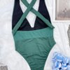 maillot de bain 1 pièce gainant décolleté en v plongeant, solide, patchwork