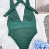 maillot de bain 1 pièce gainant décolleté en v plongeant, solide, patchwork