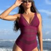 maillot de bain 1 pièce gainant en maille pour femmes, tenue de plage amincissante