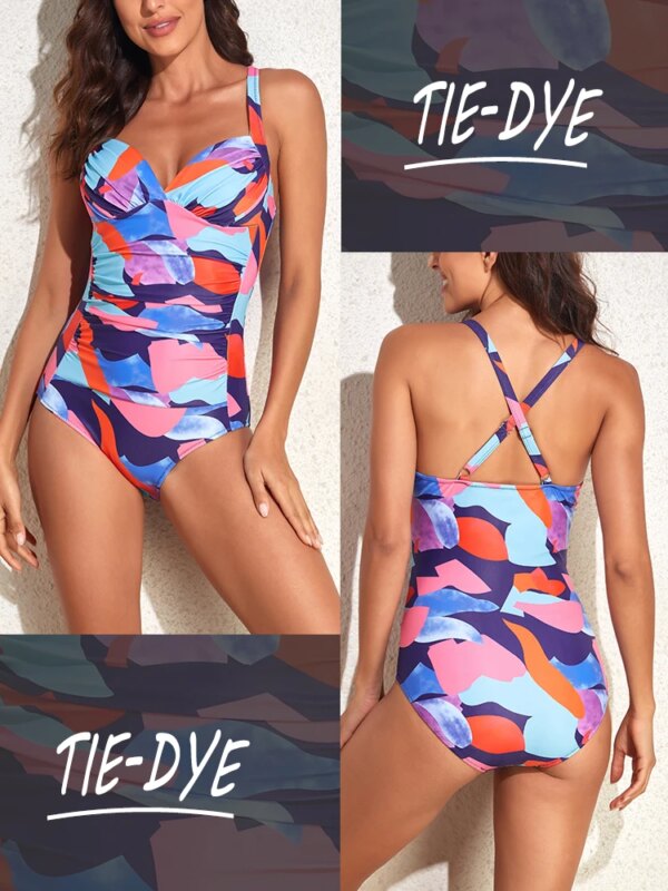 49574-2407c6.jpg maillot de bain 1 pièce gainant, teinture par nouage, Sexy, Push-Up, contrôle du ventre