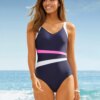 maillot de bain gainant ventre plat  rayé pour femmes, classique