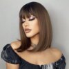 perruque synthétique marron ombré avec frange