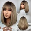 perruque synthétique marron ombré avec frange