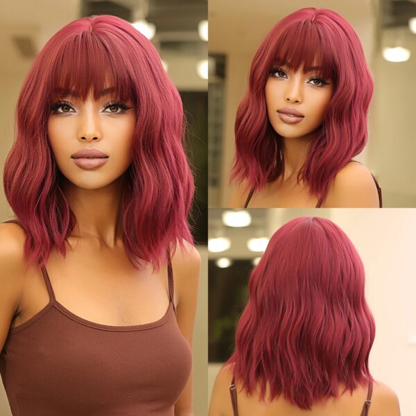 perruque synthétique marron ombré avec frange