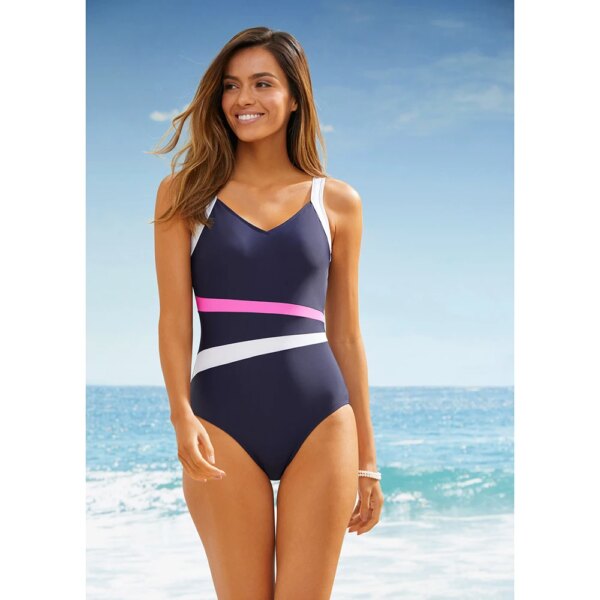 Maillot de bain à rayures pour femmes, ensemble une pièce