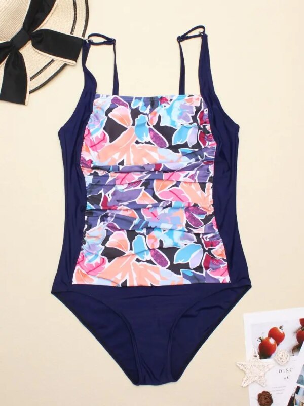 maillot de bain 1 pièce gainant vintage, imprimé floral, pour femmes