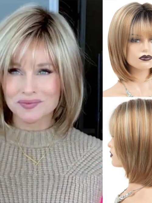 Perruque Bob synthétique courte Blonde pour femmes