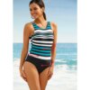 Maillot de bain à rayures pour femmes, ensemble une pièce