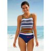 Maillot de bain à rayures pour femmes, ensemble une pièce