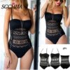 maillot de bain gainant ventre plat dos nu, sexy, amissié, maille noire solide