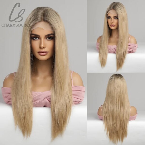 Perruque Longue et Lisse à Dentelle Frontale , Accessoire de Cosplay