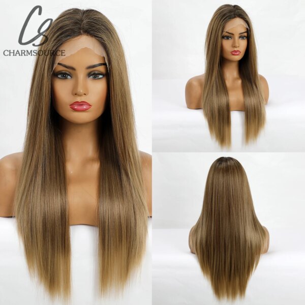 Perruque Longue et Lisse à Dentelle Frontale , Accessoire de Cosplay