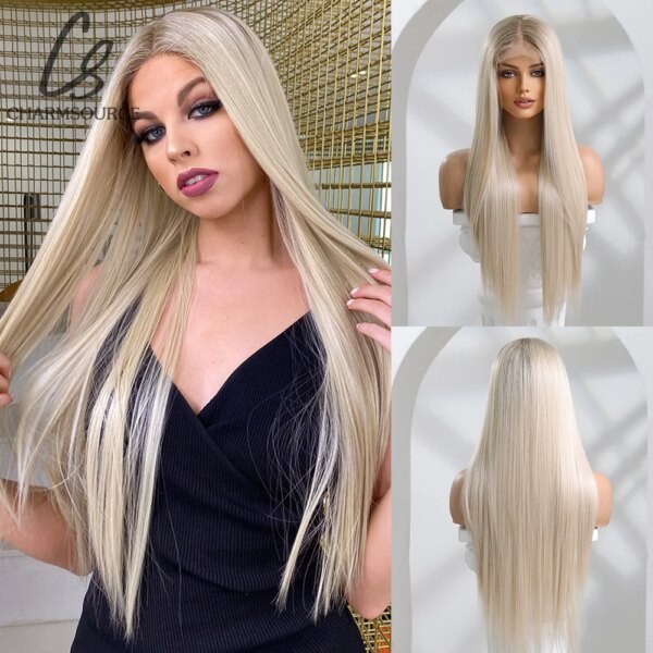 5039-7d84f7.jpg Perruque Longue et Lisse à Dentelle Frontale , Accessoire de Cosplay