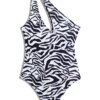 maillot de bain 1 pièce gainant  à rayures zébrées Sexy asymétrique