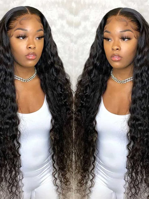 Perruque naturelle bouclée, avec bonnet en dentelle transparente HD 250%